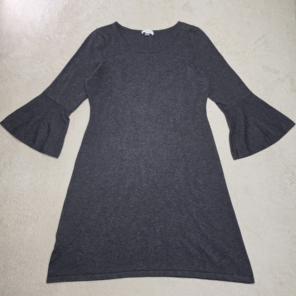 Calvin Klein Bell-Sleeve Sheath Sweater Dress Pull Over Womens Large Gray